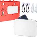 Silicone Zipper Pouch for Bogg Bag, Accessories Phone Holder for Bogg Bag, with 4 Key Hooks, Universal Zipper Wallet for Simple Modern Beach Tote, Fits All iPhone and Android Phones White