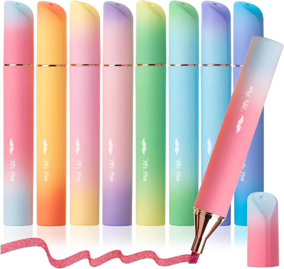 Mr. Pen- Glitter Highlighters, 8 Pack, Sunshine Colors, Chisel Tip Glitter Highlighter Markers for Journaling, Notes, Planners & Creative Highlighting