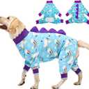 LovinPet Pet Clothes Large Dog, Anti Licking Dog Recovery Clothes, Lightweight Onesie, Starlight Rainbow/Wild Horse Prints American Bully Pajamas, UV Protection, Adorable pet PJ's/Medium (Blue)