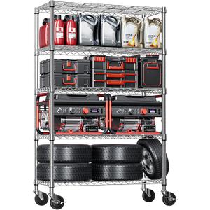 IZEUK 5-Tier Storage Shelving Unit with Wheels, Adjustable Heavy Duty Steel Wire Rack Organizer (Chrome, 17.7" D x 47.2" W x 76.7" H, 1750 lbs Capacity) for Garage, Kitchen, Pantry, Laundry, Basement