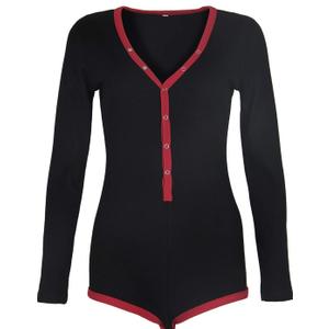 Roselux Women's Sexy Deep V Neck Shorts Long Sleeve Knitted One Piece Bodysuit Sexy Pajama Onesie Bodycon Rompers Overall size XL