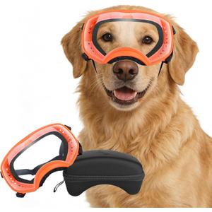 Clear Dog Goggles for Large Breeds, UV Protection Dog Sunglasses for Medium to Large Dog, Pet Eye Protection for Driving, Cycling, Hiking, Adjustable Elastic Straps, Orange