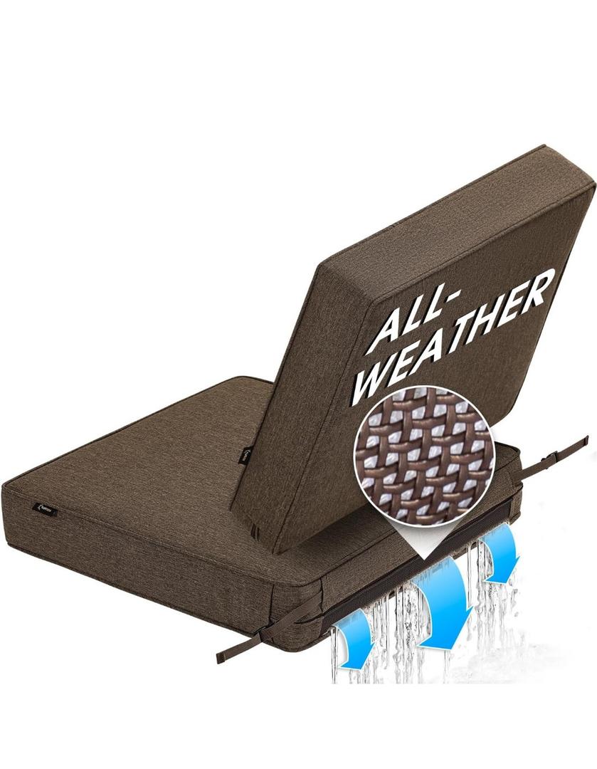 SUNROX All-Weather DryFast Foam Outdoor Patio Furniture Cushions, FadeShield Water Resistant Deep Seat Cushion with DryMesh Drainage, Durable Low Maintenance Couch Cushion, 23"x26"x4" Heather Chestnut