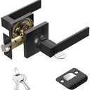 Voraus Entry Exterior Door Handle with Turn Lock - Black Door Knobs with Secure Key, Heavy Duty Reversible Exterior Door Lever for Front Entrance, Bedroom and Rooms (1Pack, Matte Black)