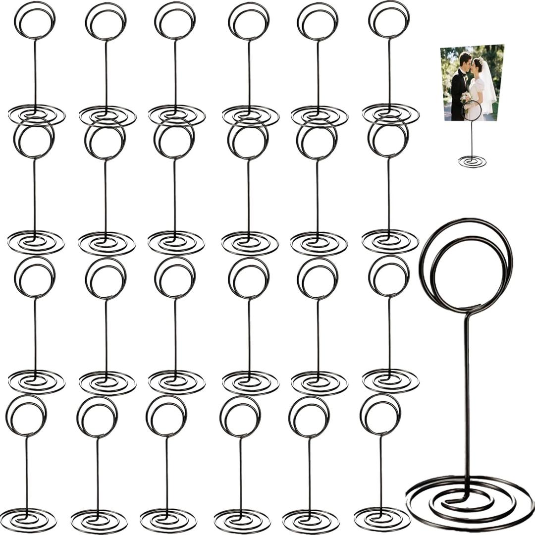 24 Pack black Table Number Holders Stands - Heavy Duty Wedding Reception Centerpieces for Table Cards, Menus, Place Card Holder, Photo Picture Frames for Anniversary Birthday Party Decorations