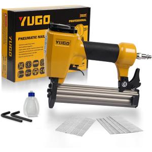 YUGO 18GA Pneumatic Brad Nailer, 3/8"–1-1/4", Lightweight Pro-Preferred Air Nail Gun for Trim and Furniture F32-C3