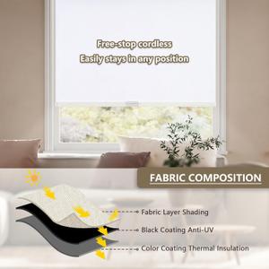 Cordless Blackout Roller Shades Blinds for Windows Free-Stop,Pull Down Room Darkening with Valance,Thermal Insulated Woven Fabric Window Door Blinds for Home,Office,White 36" W x 72" L (36"W x 72"H)