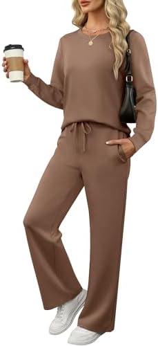 ANRABESS Women's 2 Piece Lounge Sets Casual Travel Outfits Wide Leg Tracksuit Sweatsuits Matching Set 2026 Fall Clothes M