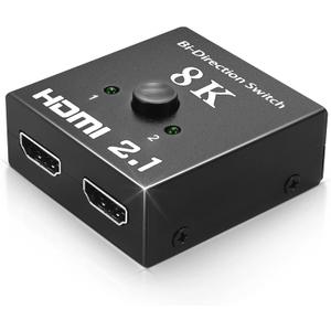 HDMI 2.1 Switch 48Gbps, Bi-Directional Manual HDMI Switcher 2 in 1 Out / 1 in 2 Out, Supports 8K@60Hz 4K@120Hz, VRR HDR10+ Dolby Vision, for PS5 PS4 Xbox PC TV Monitor