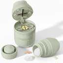 3-in-1 Pill Crusher Fine Powder - 1/4 1/2 Pill Cutter Splitter for Small and Tiny, Grinder for Elderly with Storage and Measuring Cup (Light Green)