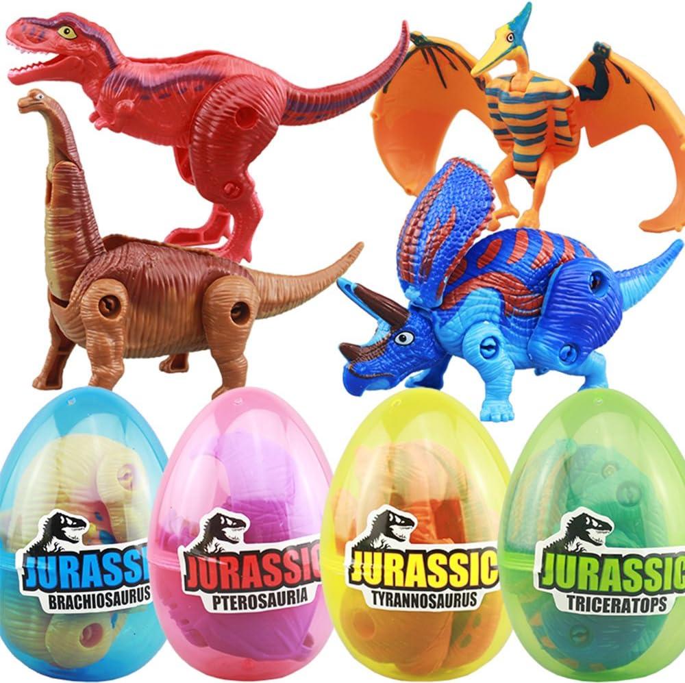 4 Pack Different Hatching Eggs Dinosaur Toys for 3+ Year Old Kids, Magic Egg that Hatch Dinosaurs Toy for Boy Girl Dino Fans, Deformation T rex, Pterosaurs, Brachiosaurus, Triceratops (Random Color)