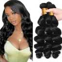 16 16 16 Inch Loose Wave Bundles Human Hair 3 Bundle 50 Gram/Bundle Unprocessed Brazilian Virgin Hair #1B Black Color Loose Deep Wave Bundles Human Hair Extension for Women