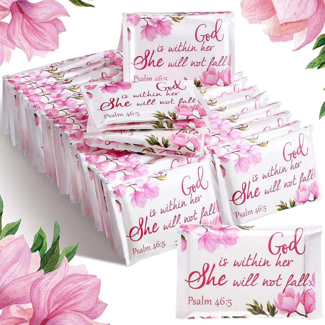 Sinmoe 60 Pack Christian Pocket Tissues Bible Verse Wallet Facial Mini Travel Size Tissues Pack Graduation Religious Party Favors (Sweet)