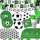 170 PCS Soccer Party Decorations, Soccer Birthday Party Decorations - Includes Plates, Napkins, Cups, Banner, Balloons, Tablecloth, Knives, Forks for Sports Soccer Theme Party Decorations, Serve 24