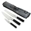 German High-Carbon Steel Cutlery 3-Piece (Chef Knife Bread Pairing Knife) W/Knife Roll Black Stainless 4 Piece