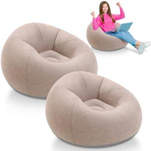 Lunmon 2 Pcs Small Bean Bag Chair Inflatable Chair Blow up Games Chairs Foldable Flocking Inflatable Sofa Portable Inflatable Chair for Living Room Bedroom(Brown)