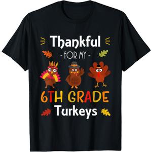 Thankful For My 6th Grade Turkeys Thanksgiving Teacher Gift T-Shirt L