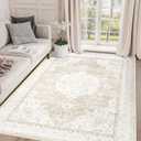 Area Rug 4x6 Entryway Rug - Machine Washable Vintage Boho Area Rug Non-Slip Bedroom Rug Soft Stain Resistant Living Room Carpet, Oriental Distressed Rug for Dining Room Nursery(Boho Beige, 4'x6') (6' x 4' (Rectangular))