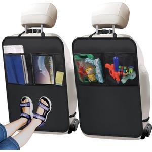 2 Pack Kick Mat Backseat Protector,Back Seat Cover for Kids,Car Seat Back Protectors with 2 Pocket Storage Organizer for Car, SUV, Minivan or Truck Seats (Black)