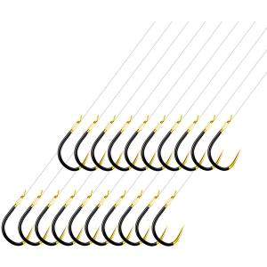 AMHDV Small Barbless Fishing Hook with Line, Tiny Fish Hooks and Leader (Pack of 20) (8# (4.4-8.8lb), Black Gold)