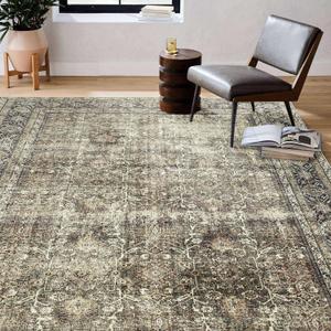 Vintage Area Rug 4x6 Brown Entryway Office Washable Carpet Non Slip Bedroom Indoor Living Room Door Mat Low Pile Traditional Distressed Retro Accent Rug for Dining Room Bathroom Kitchen