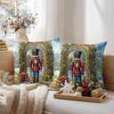 18x18 Inch Set of 2 Christmas Throw Pillow Covers Soft Decorative Cushion Covers Holiday Winter Farmhouse Merry Christmas Nutcracker Pillow Cases with Soldier and Gifts for Sofa Couch Bed