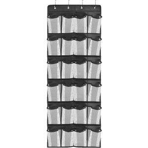 Over the Door Hanging Shoe Organizer with 24 Large Mesh Pockets - Shoes Holder/Black