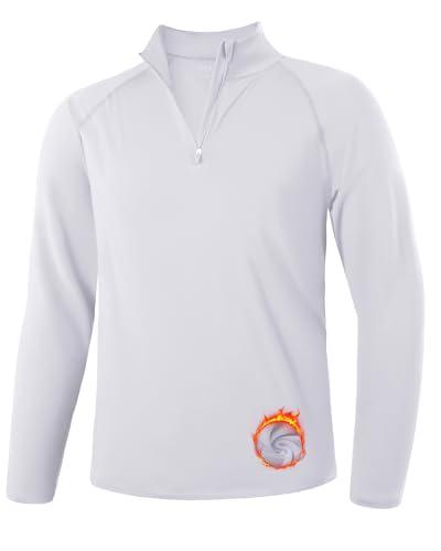 Runhit Men's Quarter Zip Fleece Pullover Thermal Running Shirts Lightweight Sweatshirt Long Sleeve Polo Shirt (White,Small)
