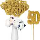 Amyhill 60 Pcs Glitter Gold 50th Birthday Centerpiece Sticks Sparkly Twinkle Number 50 Birthday Table Toppers Decorations Gold 50th Class Reunion Decorations Anniversary Table Puffy