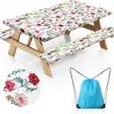 Picnic Table Cover with Bench Covers and Bag - Outdoor Camping Accessories Waterproof Camping Tablecloth with Elastic Edges Fitted Rectangle Tables and Seats