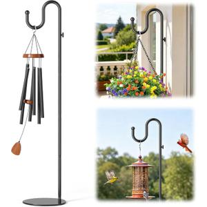 74" Shepherds Hook Stand, Adjustable Wind Chime Stand for Outside, Heavy Duty Free Standing Plant Hanger Pole for Bird Feeders, Lanterns, Wreaths & Hanging Plants, Indoor Outdoor, Holds Up to 20 LBS
