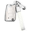 Sindeda for Volkswagen Key Fob Cover with Keychain Soft Full Protection Key Shell Key Case Compatible with VW Tiguan Golf Jetta Polo Atlas Skoda (White)
