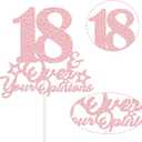 18th Birthday Cake Topper Rose Gold Glitter Happy 18th Birthday Party Decorations 18 Years Old Cake Decorations 18 & Over Your Opinions Cake Topper Funny Gifts for Girls