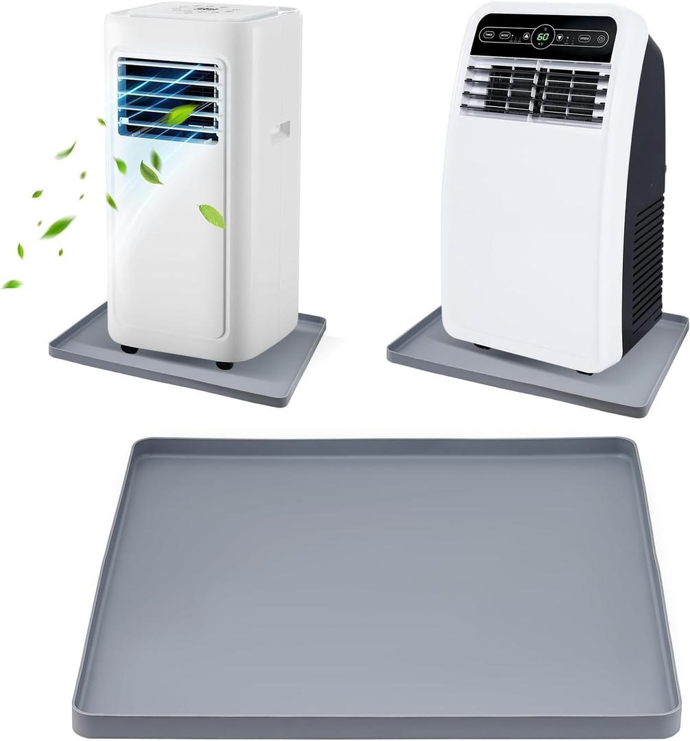 Portable AC Drip Pan, 20''x16'' Portable Air Conditioner Drip Pan, Prevent Water Leakage and Protect Floor & Carpet, Non-Slip Soft Silicone Mat with Raised Edge, for Under Portable AC Unit Drip Tray (Gray)