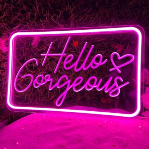Hello Gorgeous Neon Sign for Wall Decor, Hello Beautiful LED Neon Lights Party Decorations, for Bachelorette Party Birthday Engagement Party Wedding, USB Powered Adjustable Brightness 16X10 inch