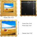 6x6 Wavy Picture Frame With Mat For 4x4, Wavy Edge Wooden Picture Frame with Real Glass - Wall Mount and Tabletop Display, Yellow, 2 Pack
