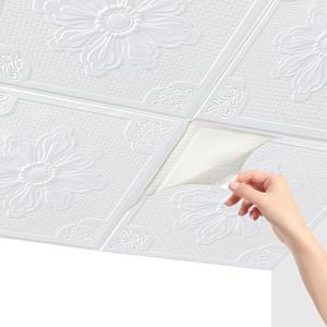 3D Foam Ceiling Tiles 16-Pack - Waterproof Peel & Stick Wall Panels (13.8"x13.8"), Noise Reducing Home Decor Set for Basement/Bedroom (Covers 21 Sq.Ft)
