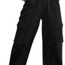 Women Pants High Waisted Cargo Pants Combat Military Wide Leg Casual Trousers 8 Pockets L