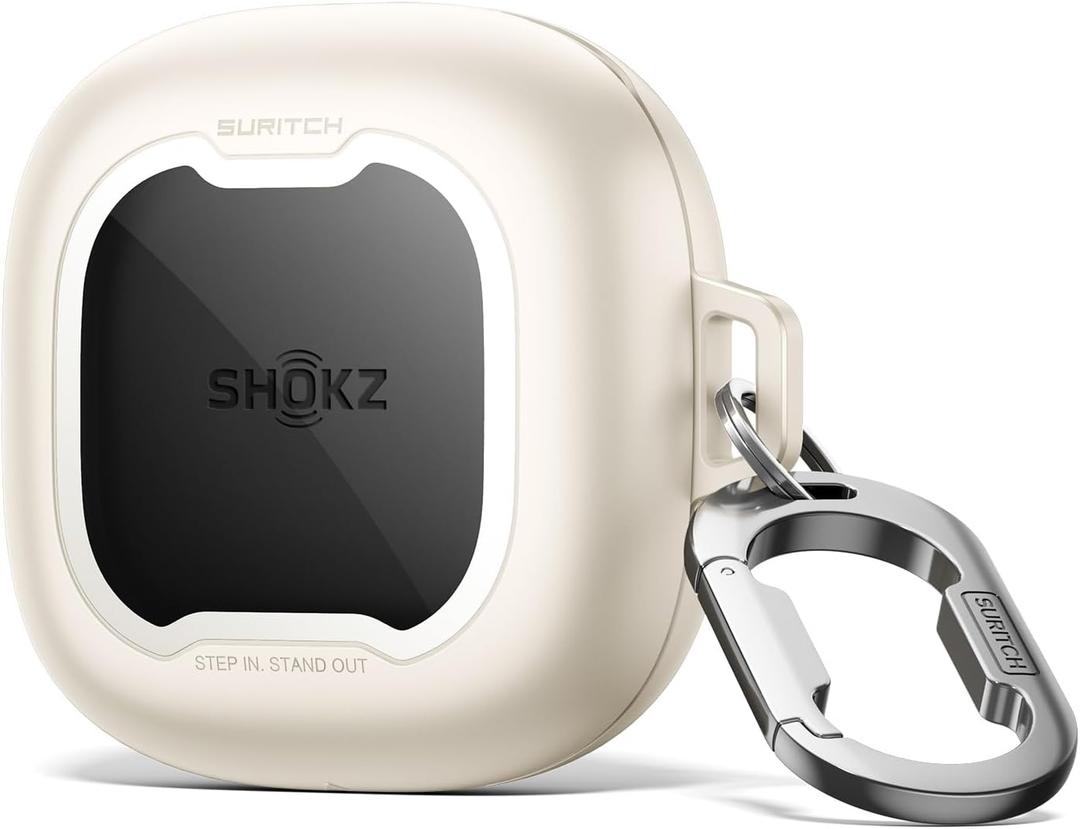 SURITCH for SHOKZ New OpenFit 2 Case Cover, Magnetic Locking Cases for SHOKZ OpenFit 2 Open-Ear Headphones, Shockproof Bumper Protective Covers with Carabiner & Keyring & Cleaner Kit, White