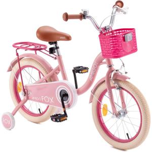 RoyalBaby Amigo Fox Kids Bike w/ Training Wheels and Kickstand, Pink (Open Box)