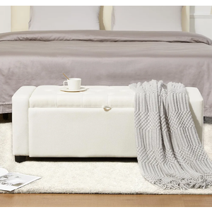 Chilihom Ottoman Bench with Storage for Living Room，Large Upholstered Ottoman Foot Rest with Seating for Bedroom End of Bed，Entryway Shoe Bench，Linen Beige