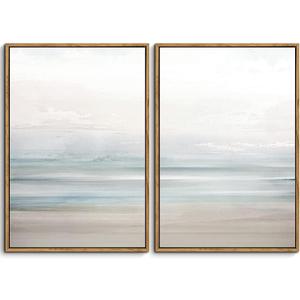 Gardenia Art Framed Coastal Beach Canvas Wall Art Decor Abstract Ocean Landscape Painting Prints Modern Artwork for Living Room Bathroom Bedroom Home Decoration Ready to Hang 16"x24" x2