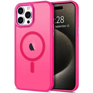 Hython Case for iPhone 15 Pro Max Case Magnetic Translucent Matte Phone Cases 6.7" [Compatible with MagSafe] Thin Slim Fit Shockproof Bumper Hard Protective Cover for Women Men Girls, Frosted Hot Pink