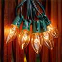 Minetom C9 Clear Christmas String Lights, 25FT 25 Bulbs Bright & Warm Outdoor Christmas Lights, Long Life C9 String Lights for Tree Patio Gazebo Wreath, Green Wire