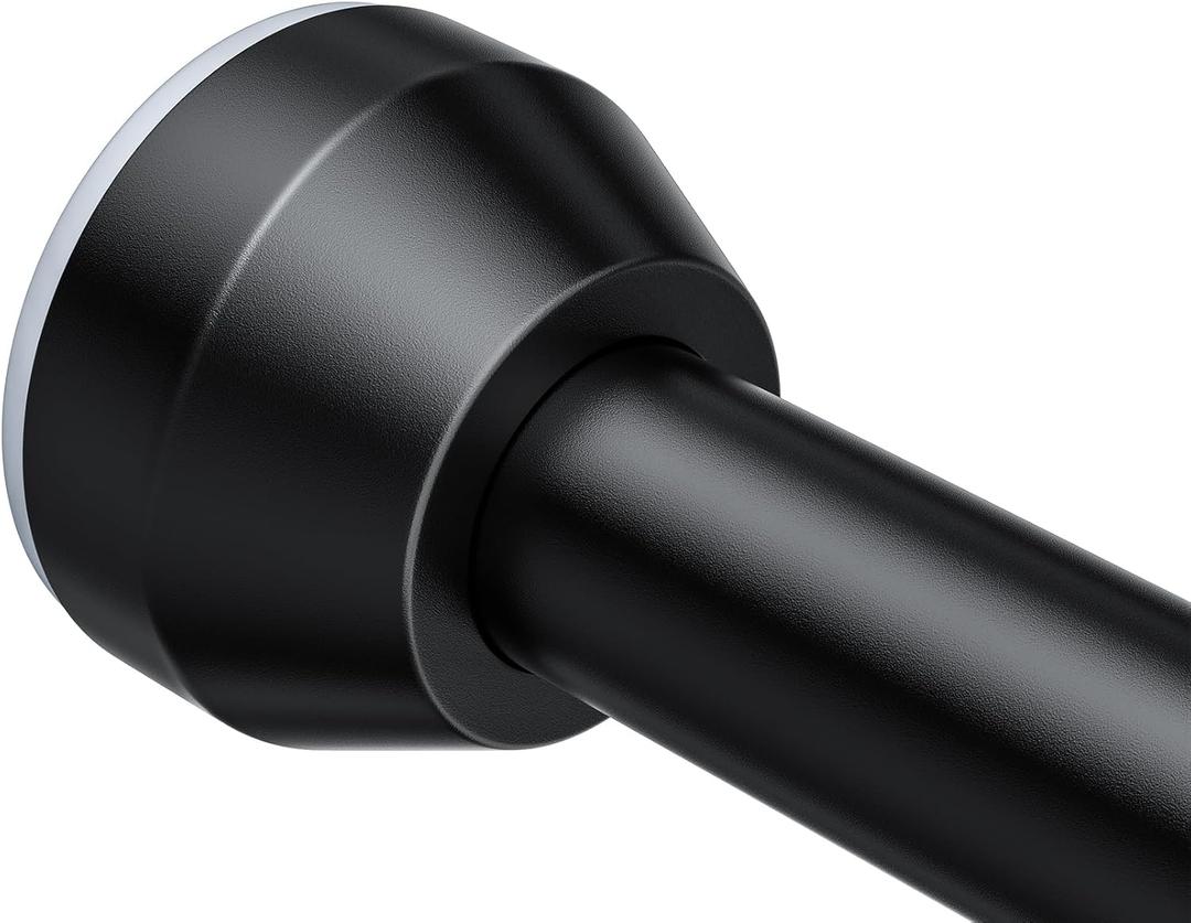 TEECK Shower Curtain Rod, 32-79 inch Adjustable Tension Spring, 1 Inch Shower Curtain Rod Tension, Premium Stainless Steel, Anti-Slip, No Drilling, No Rust, for Bathroom, Black