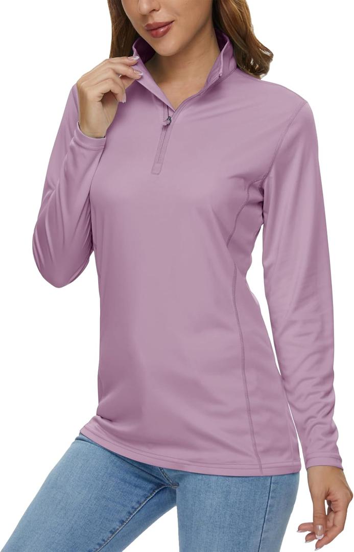 MAGCOMSEN Women's Shirts Long Sleeve 1/4 Zip UPF50+ UV Sun Protection Quick Dry Workout Hiking Athletic Shirts Rash Guard (Grey Purple, Small)