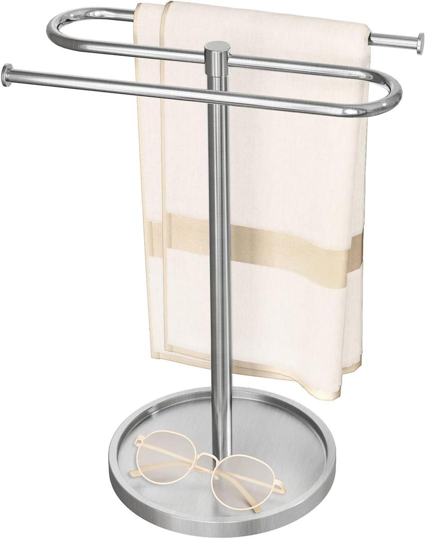 Hand Towel Holder, Stainless Steel Countertop Towel Stand for Bathroom, S-Shape Free Standing Towel Rack Bar Holds 2 Towels for Kitchen, Brushed Nickel (14 Inch)