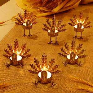 FORUP 6 Pack Metal Turkey Tea Light Candle Holders, Thanksgiving Candle Holder, Thanksgiving Home Table Decoration (Copper)