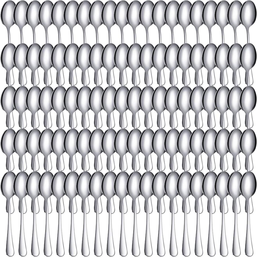 100 Pcs Demitasse Espresso Spoons Stainless Steel Bulk, 4.33'' Small Mini Coffee Tasting Dessert Spoons for Kitchen Dessert, Tea, Appetizer, 1.18'' Wide(Classic Style,Silver)