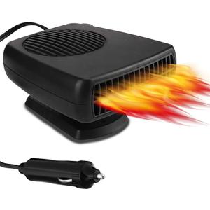 12V Car Heater, 200W Portable Windshield Defroster with Heating/Cooling Fan and Plug in Cigarette Lighter Fast Heating Defrost Defogger with Ergonomic Handheld Design for All Kinds of Cars (Black)